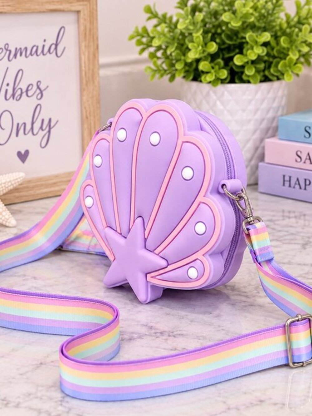 Shell Shaped Silicone Coin Purse Purple Crossbody Shoulder Bag NWT
